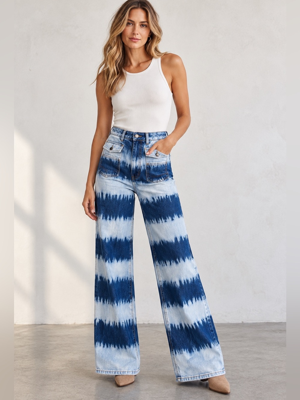 Gerard Darel Anna Tie Dye Wide Leg Jeans High Rise Denim EU 34 US 2